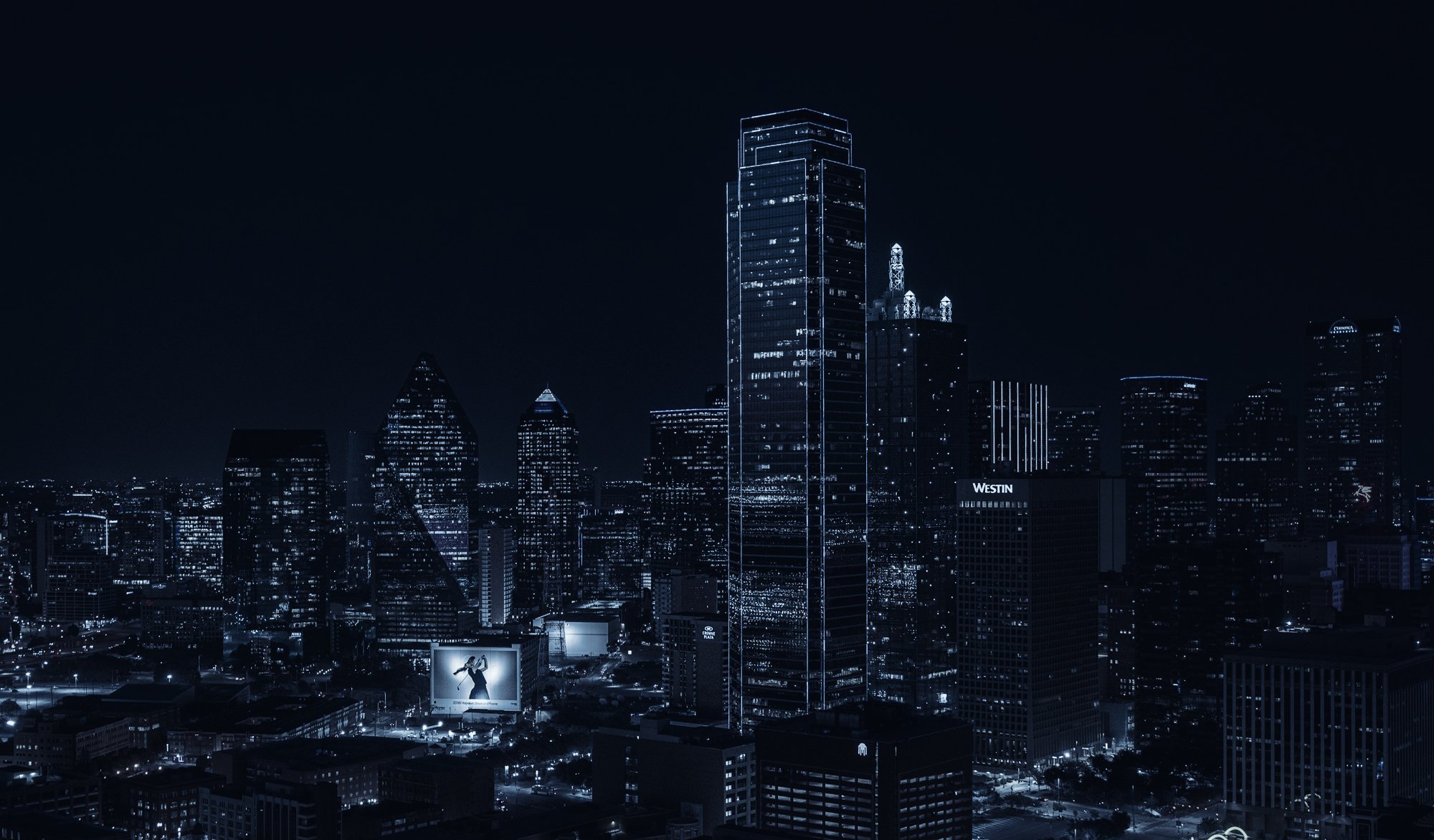 The Dallas skyline at night
